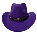 Vintage purple western cowboy hat with brown band and metallic bull skull ornament - 171p Purple / M (56-58cm)