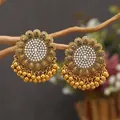 Vintage Indian style jhumka earrings with gold beads and white rhinestones for women - White Antique Gold (WEH3413)