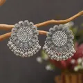 Vintage silver Indian-style tassel earrings with sunflower diamond design - White Antique Silver (WEH3413)