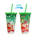 Gobelet de Noël changeant de couleur au froid avec motif Père Noël et paille - 701-800ml / Style Père Noël (Vert)