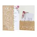 Detailed view of gold glitter laser-cut invitation with elegant floral card inserts - Rose Gold