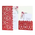 Carte d'invitation de mariage rouge pailletée découpée au laser avec feuillet floral - Rouge Pailleté