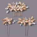 Vintage goudkleurige haarkam en haarspeld set met bladeren bloemen parels kristal - Gouden Haarkam En Haarspeldset Voor Dagelijks Gebruik Hs-j7151g (driedelige Set)