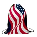 Vista dettagliata dello zaino con coulisse impermeabile con stelle e strisce della bandiera USA - Stile Stelle e Strisce con Bordo Nero