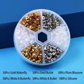 Set of assorted earring backs including butterfly and bullet styles in a 6-grid round box. - 6-Grid Mix (With Box) / 350 Pieces/Pack