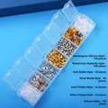 Variety of silicone and metal earring backs organized in a transparent plastic compartment box - 7-Grid Mix (With Box) / 500 Pieces/Pack