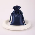 Premium navy blue satin drawstring pouch for jewelry packaging and small gift storage - Navy Blue