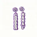 Detaillierte Ansicht lila Glitzer-Acrylohrringe mit weißem Cheer Mama Aufdruck - Asymmetrisch (L94) / Lila