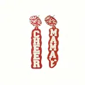 Detailaufnahme der roten Glitzer Acryl-Ohrringe mit weißem Cheer Mama Schriftzug - Asymmetrisch (L94) / Rot