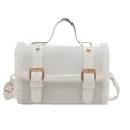 Bolso de mano blanco elegante con ribete de piel y hebillas doradas para moda mujer - Blanco