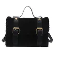 Elegante bolso de piel sintética negra para mujer con hebillas doradas de moda - Negro