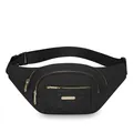 Schwarze Damen Bauchtasche mit mehreren Reißverschlüssen und gestepptem Blumenmuster - Schwarz