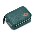 Mini Lippenstift-Etui aus dunkelgrünem Echtleder mit rotem Lippenprint und Reißverschluss - Dunkelgrün