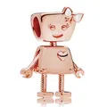 Charm a forma di robot placcato in oro rosa con cuore e fiocco per bracciali DIY - 1 / Raccordi In Lega A Foro Grande