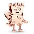 Charm fata robot placcato in oro rosa con dettaglio cuore per bracciali gioielli DIY - 3 / Raccordi In Lega A Foro Grande