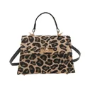 Stylish leopard print top handle handbag with gold twist lock and crossbody strap - Leopard Print Black