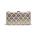 Pochette de soirée luxueuse ornée de perles blanches et de strass argentés brillants - Doré
