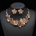 Elegant vintage champagne butterfly floral crystal necklace and matching earring set - Champagne