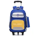 Sac à dos à roulettes bleu et jaune pour écoliers avec trousse assortie - Sac à Dos Seul (Sans Trolley) / Bleu Saphir