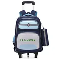 Sac à dos à roulettes bleu grande capacité avec roues amovibles silencieuses pour école - Sac à Dos Seul (Sans Trolley) / Bleu Marine / Bleu Clair