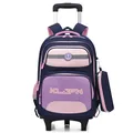 Sac à dos à roulettes bleu marine et rose pour enfants avec chariot amovible - Sac à Dos Seul (Sans Trolley) / Bleu Marine / Violet