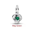Sterling silver May birthstone charm featuring a vibrant emerald green crystal gemstone - Eternal Knot Style / May Dark Green