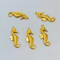Set of five golden seahorse pendants for ocean themed DIY necklace making - Gold Oil-pressed Seahorse / 5 Pieces / Gold