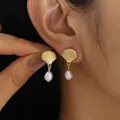 Orecchini a conchiglia dorati con perle rosa pendenti stile spiaggia - Stile Conchiglia Perla Barocca Rosa (6514601)