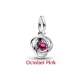 S925 sterling silver birthstone charm with October pink gemstone for DIY bracelets - Eternal Knot Style / October Pink