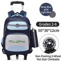 Large capacity rolling school backpack for children in navy blue with silent 2 wheels - 2-Wheel Trolley (Non-Climbing) / Navy Blue / Light Blue