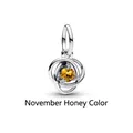 S925 sterling silver November birthday stone charm pendant in honey yellow finish - Eternal Knot Style / November Honey Yellow