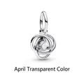S925 sterling silver April birthstone charm featuring clear crystal for DIY jewelry - Eternal Knot Style / April Transparent