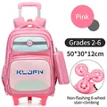 Pink rolling backpack for grades 2-6 with stair-climbing wheels and matching pencil case - 6-Wheel Trolley (Stair Climbing) / Pink