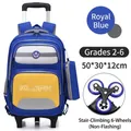 Royal blue rolling backpack for school with 6-wheel stair climbing system and pouch. - 6-Wheel Trolley (Stair Climbing) / Sapphire Blue
