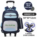 Navy blue 6-wheel trolley schoolbag for grades 2-6 with stair-climbing feature - 6-Wheel Trolley (Stair Climbing) / Navy Blue / Light Blue