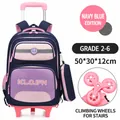 Navy blue and purple 6-wheel stair climbing trolley backpack for school - 6-Wheel Trolley (Stair Climbing) / Navy Blue / Purple