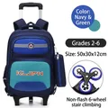 Navy blue and turquoise trolley schoolbag for primary school with 6-wheel stair climbing base. - 6-Wheel Trolley (Stair Climbing) / Navy Blue / Green