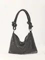 Elegante schwarze Party-Clutch mit funkelndem Kristallnetz und dekorativem Knoten - Schwarz