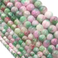 Bunte Persische Jade Naturstein Süßigkeiten Rundperlen für DIY-Schmuckherstellung - Grün-Rosa-Weiß-Mix
