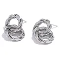 Detailed close-up of interlocking silver twisted hoop earrings with textured finish - Double Hoop Twisted Style / Steel