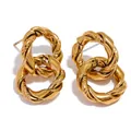 Elegant gold-colored twisted double hoop earrings featuring a textured vintage rope design - Double Hoop Twisted Style / Gold