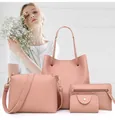 Vista dettagliata del set di 4 borse rosa con borsa a tracolla e borsetta a mano - Rosa