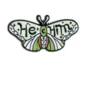 Butterfly shaped enamel pin with He Him pronouns in green and white enamel finish - He-Him Green Butterfly Style (C2740-6)