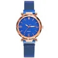 Damen-Quarzuhr mit blauem Sternenhimmel-Zifferblatt und magnetischem Milanaise-Armband - Blau