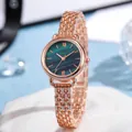 Montre élégante pour femme en acier rose doré avec cadran vert foncé à motifs ondulés - Bracelet Or Cadran Vert (ND9734刻) / Or/Vert