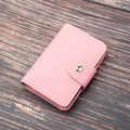Minimalistische ultradunne roze pasjeshouder van kunstleer met zilveren drukknoopsluiting - Stijl A / Roze
