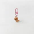 Detailed view of a cute capybara keychain with a pink flower and matching pink clip - Side Profile Capybara Style / 23x60mm / Pink Series