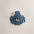 Adorable baby blue bucket hat with cute bear ears and embroidered face detail - 47-49CM / Blue