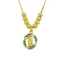 Primo piano del ciondolo della Vergine Maria con zirconi su catena dorata a sfere - Nostra Signora di Guadalupe (DN260602-C) / Collana