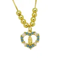Dettaglio collana cuore con icona Vergine Maria e pietre zirconi blu placcato oro - Cuore Vergine Maria (DN260602-D) / Collana